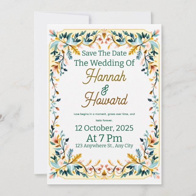 Elegant Scandinavian Rosemaling Wedding Invitation (Front)
