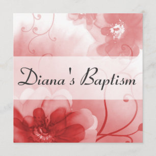 Elegant Scarlet and Grey Flower Baptism Invitation