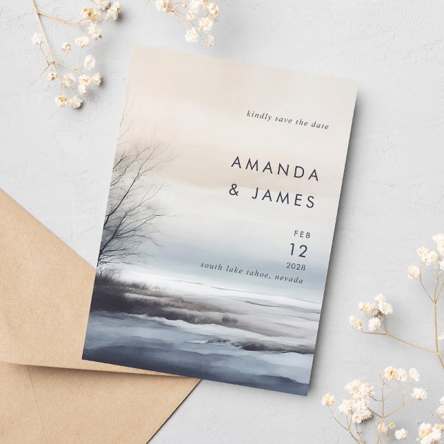 Elegant Scenic Abstract Landscape Winter Wedding Save The Date (Creator Uploaded)