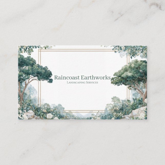 Elegant Scenic Garden White Floral Gold Frame  Business Card (Front)