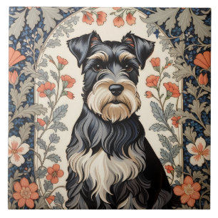Elegant Schnauzer William Morris Inspired Floral Ceramic Tile
