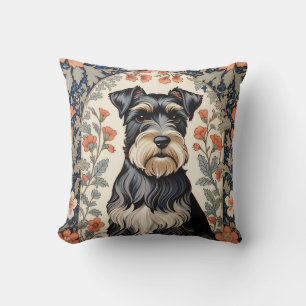 Elegant Schnauzer William Morris Inspired Floral Cushion