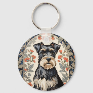 Elegant Schnauzer William Morris Inspired Floral Key Ring