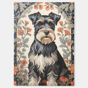 Elegant Schnauzer William Morris Inspired Floral Magnet