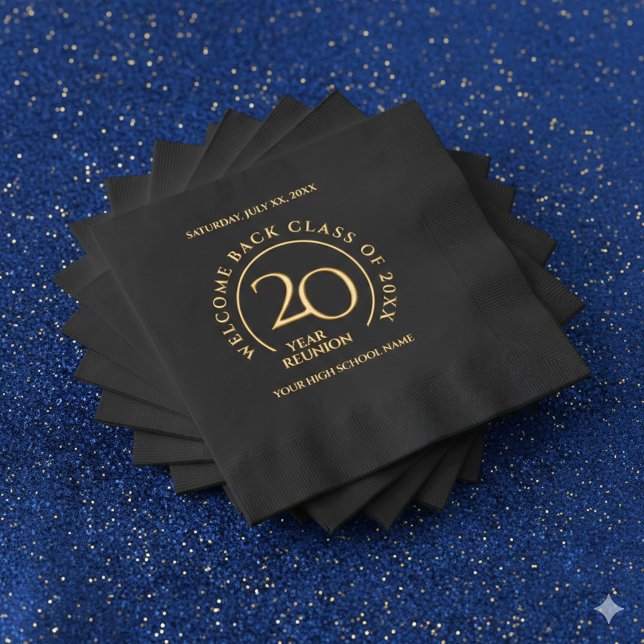 Elegant School College University 20-Year Reunion Foil Napkins (Elegant 20-Year Class Reunion Foil-Stamped Napkins Cover Photo)