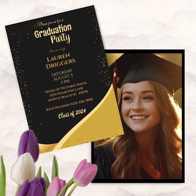 Elegant School Graduation Photo Year Glitter Invitation (Creator Uploaded)