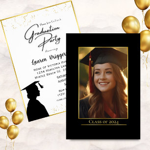 Elegant School Graduation Photo Year Glitter Invitation