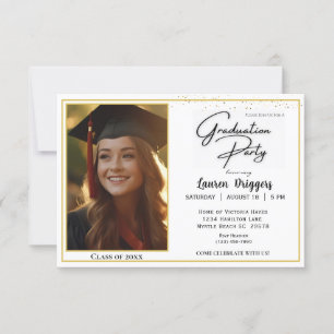 Elegant School Graduation Photo Year Glitter Invitation