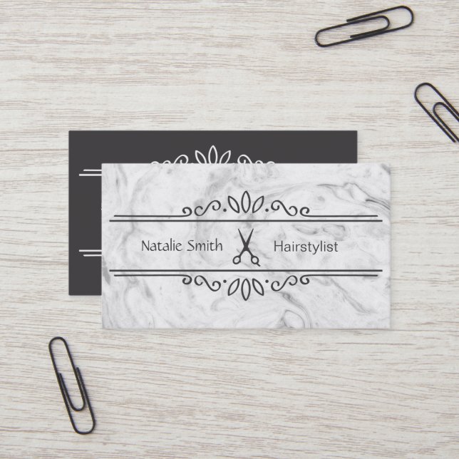 Elegant Scissors Hairstylist Business Cards (Front/Back In Situ)