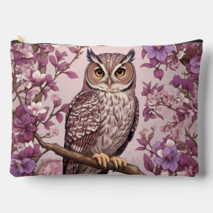 Elegant Scops Owl Purple Floral Accessory Pouch