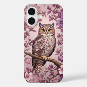 Elegant Scops Owl Purple Floral iPhone 16 Case
