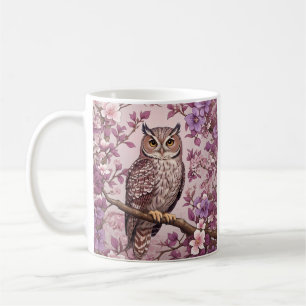 Elegant Scops Owl Purple Floral Coffee Mug