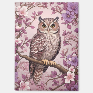 Elegant Scops Owl Purple Floral Magnet