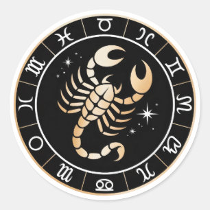 Elegant Scorpio Zodiac Constellation Gold Black Classic Round Sticker