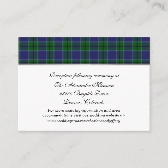 Elegant Scott Clan Plaid Wedding Enclosure Card (Front)