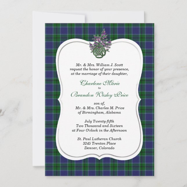 Elegant Scott Clan Tartan Wedding Invitation (Front)