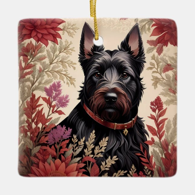 Elegant Scottish Terrier Dog Portrait  Ceramic Ornament (Front)