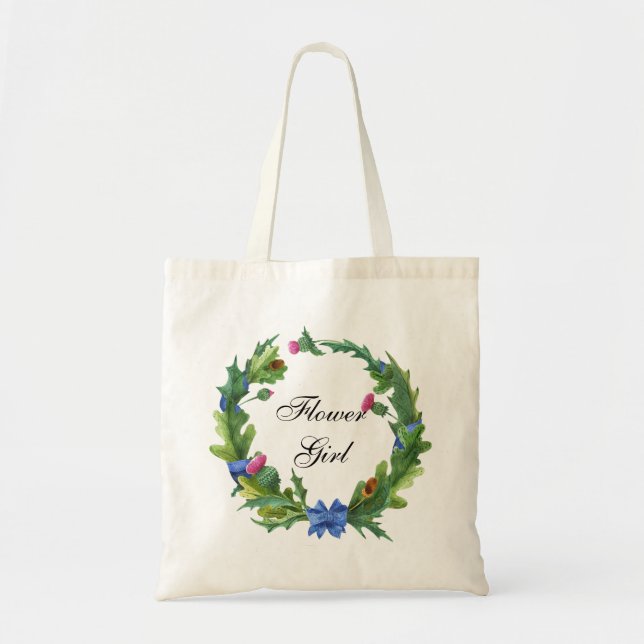 Elegant Scottish Thistle Floral Flower Girl Tote Bag (Front)
