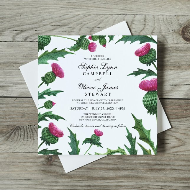 Elegant Scottish Thistle Floral Wedding Invitation (Creator Uploaded)