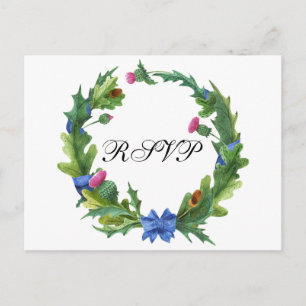 Elegant Scottish Thistle Wedding Meal Choice RSVP Invitation Postcard
