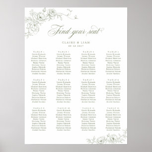 Elegant Scrip 12 Table Rose Wedding Seating Chart