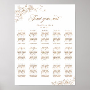 Elegant Scrip 15 Table Rose Wedding Seating Chart