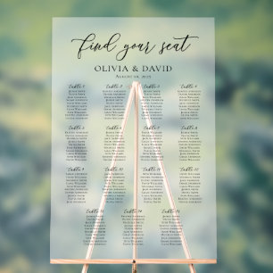 Elegant Script 15 table Seating Chart Acrylic Sign