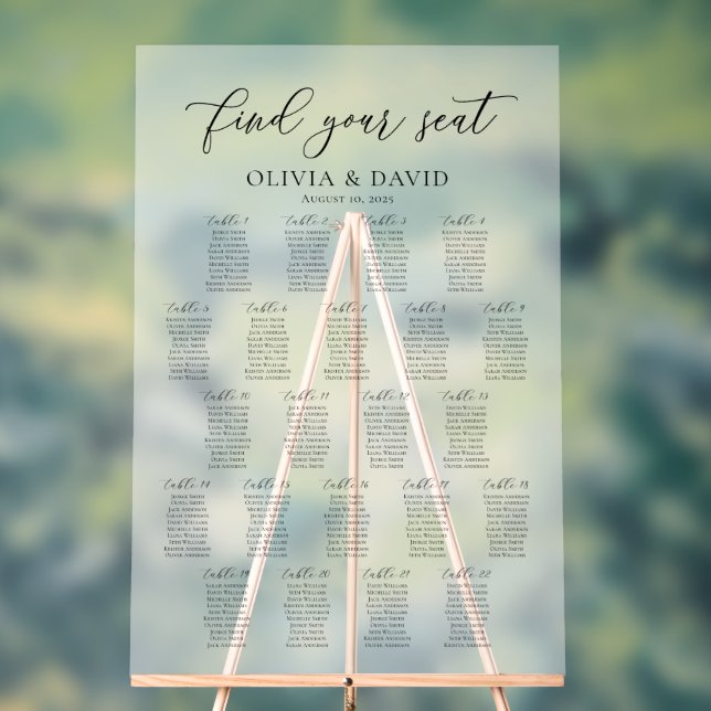 Elegant Script 22 table Seating Chart Acrylic Sign (Neutral)