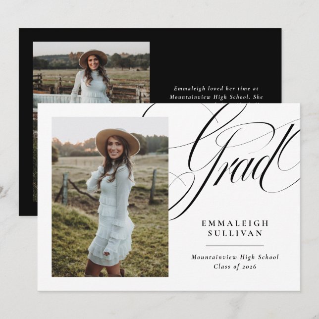 Elegant Script 2 Photo Graduation Announcement (Front/Back)