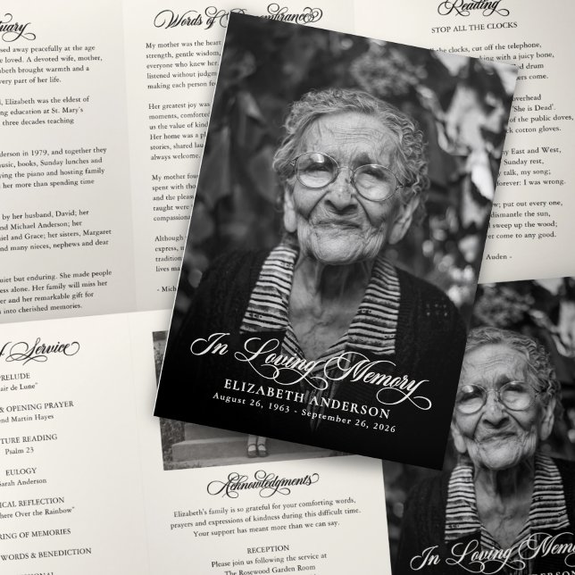 Elegant Script 2-Photo Memorial Order of Service Tri-Fold Programme (Creator Uploaded)