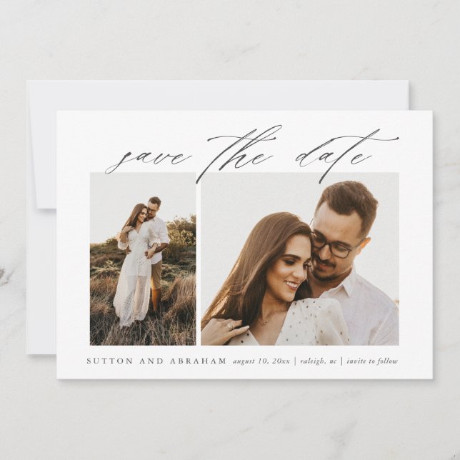 Elegant Script 2 Photo Wedding Save The Date (Front)