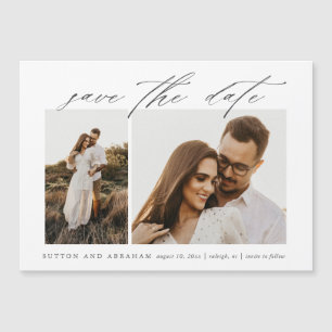 Elegant Script 2 Photo Wedding Save The Date Magnetic Invitation