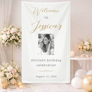 Elegant Script 30th Birthday Party Photo Welcome Banner
