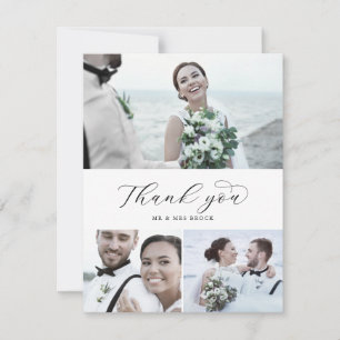 Elegant Script 3 Photo Collage Wedding Thank You C Card