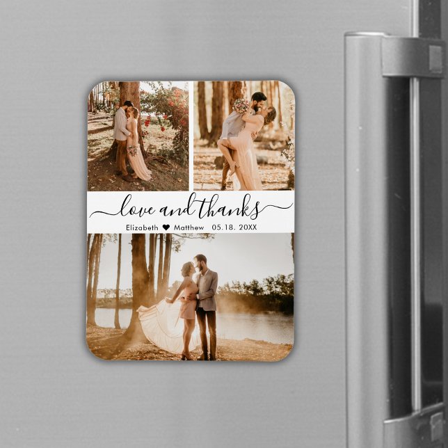 Elegant Script 3 Photo Collage Wedding Thank You M Magnet (Creator Uploaded)