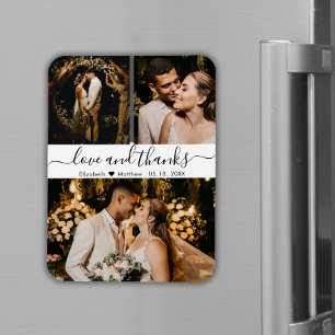 Elegant Script 3 Photo Collage Wedding Thank You Magnet