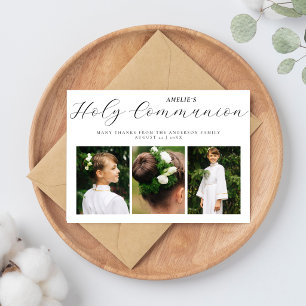 Elegant Script 3 Photo First Communion Thank You Holiday Postcard