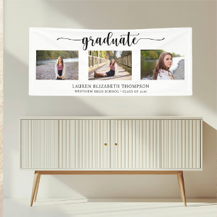 Elegant Script 3 Photo Graduation  Banner