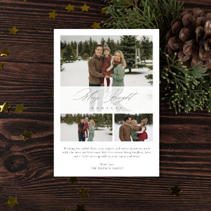 Elegant Script 3 Photo Merry Bright Moments Holiday Card