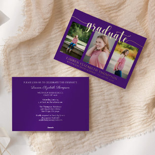 Elegant Script 3 Photo Purple Graduation Gold