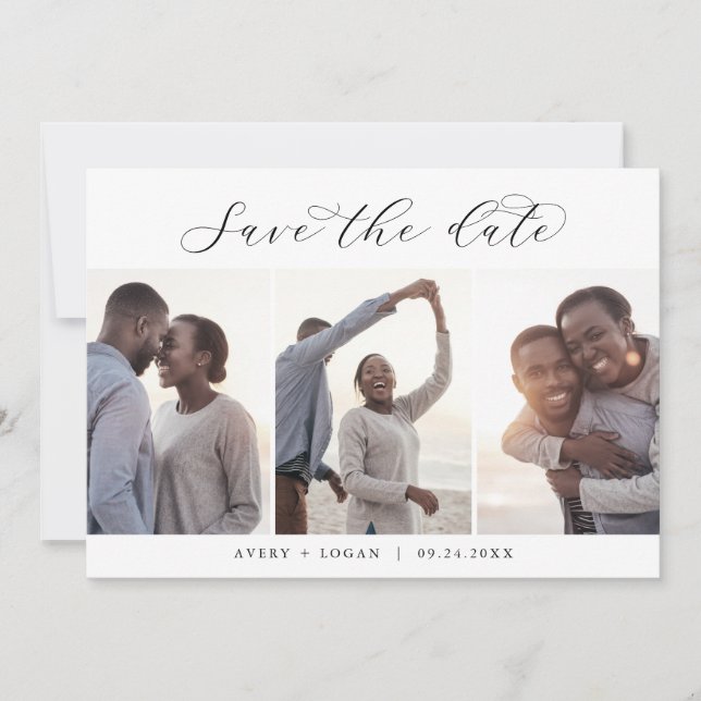 Elegant Script 3 Photo Template Save the Date (Front)