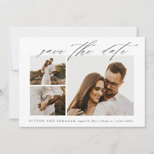 Elegant Script 3 Photo Wedding Save The Date