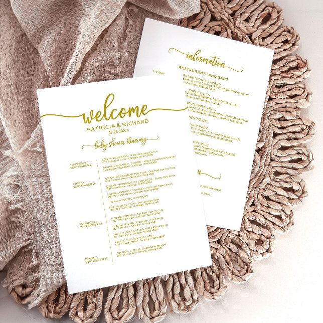 Elegant Script 4 Days Baby Shower Itinerary Card (Creator Uploaded)
