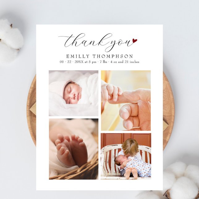 Elegant Script 4 Photo Baby Shower Thank You Postcard (Creator Uploaded)