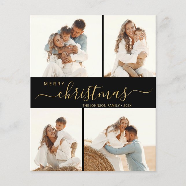 Elegant Script 4 Photo Christmas Holiday Card (Front)