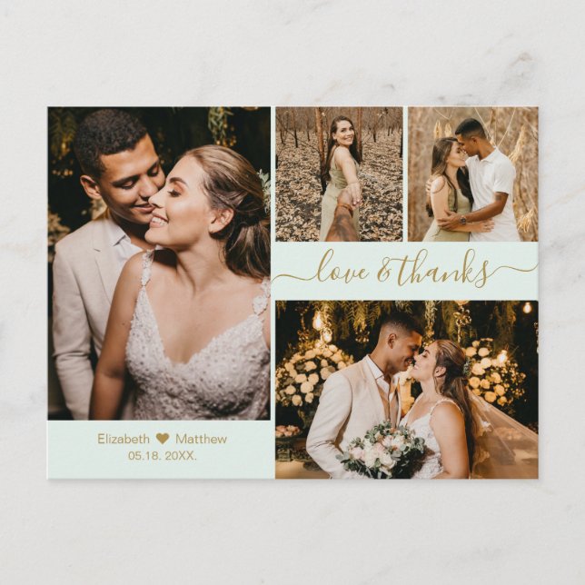 Elegant Script 4 Photo Collage Wedding Thank You P Postcard (Front)