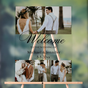 elegant script 4 photos modern wedding welcome  acrylic sign