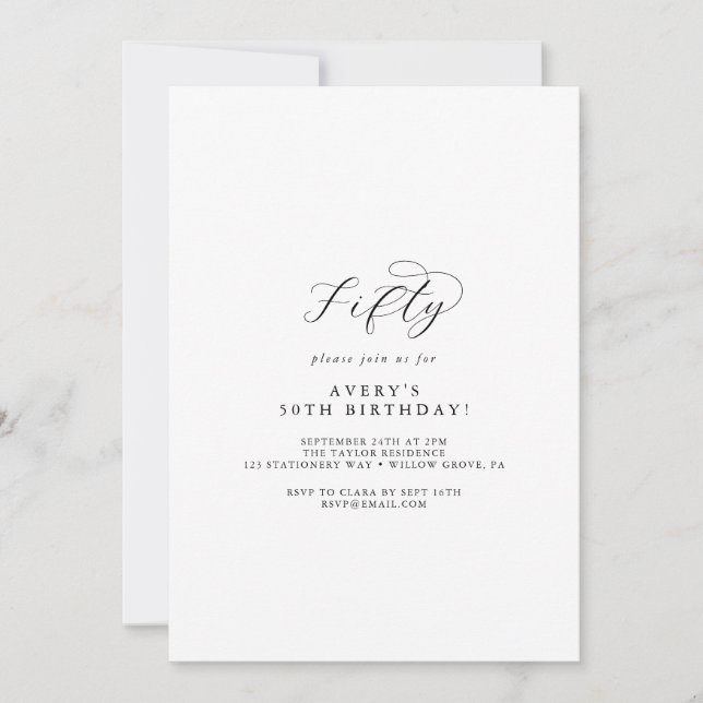 Elegant Script 50th Birthday Party Invitation (Front)
