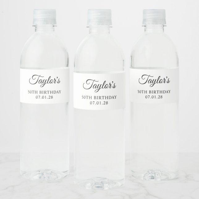 Elegant Script 50th Birthday Water Bottle Label (Bottles)