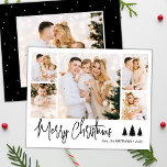 Elegant Script 5 Photo Collage Christmas Card<br><div class="desc">Modern Elegant Calligraphy Script 5 Photo Collage Christmas Cards. This festive, minimalist, five (5) photo holiday greeting card features a pretty photo collage, 3 pine tree doodle, „Merry Christmas” greeting text which is written in a whimsical hand lettered signature font type in black and white. On the reverse side snowy...</div>